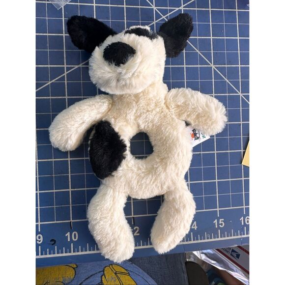 Jellycat BASHFUL PUPPY Baby rattle plush stuffed animal black white 24142 - Picture 1 of 3